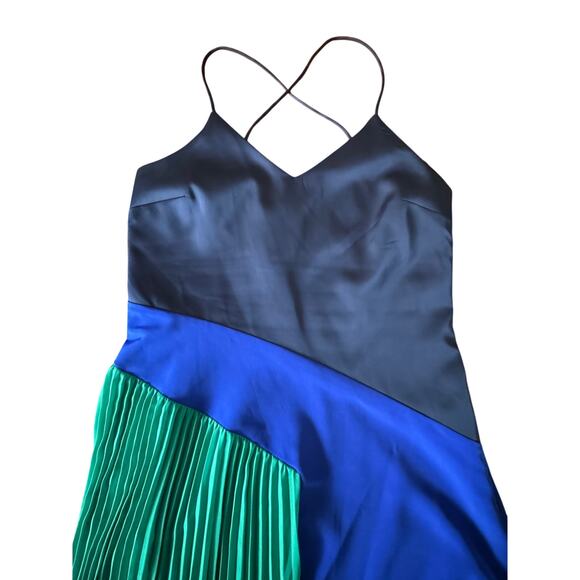 Cushnie for Target Colorblock Dress Size L Blue Green Pleated Midi - Picture 3 of 4